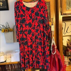 Floral Red, Blue and Black Dress